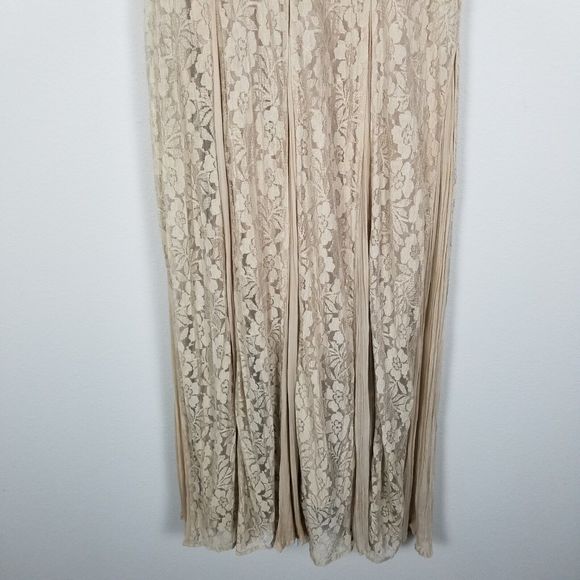 Avant Garde VTG 80s Bohemian Cottage Floral Lace Beige Flowy Rayon Dress Size M - Picture 11 of 16